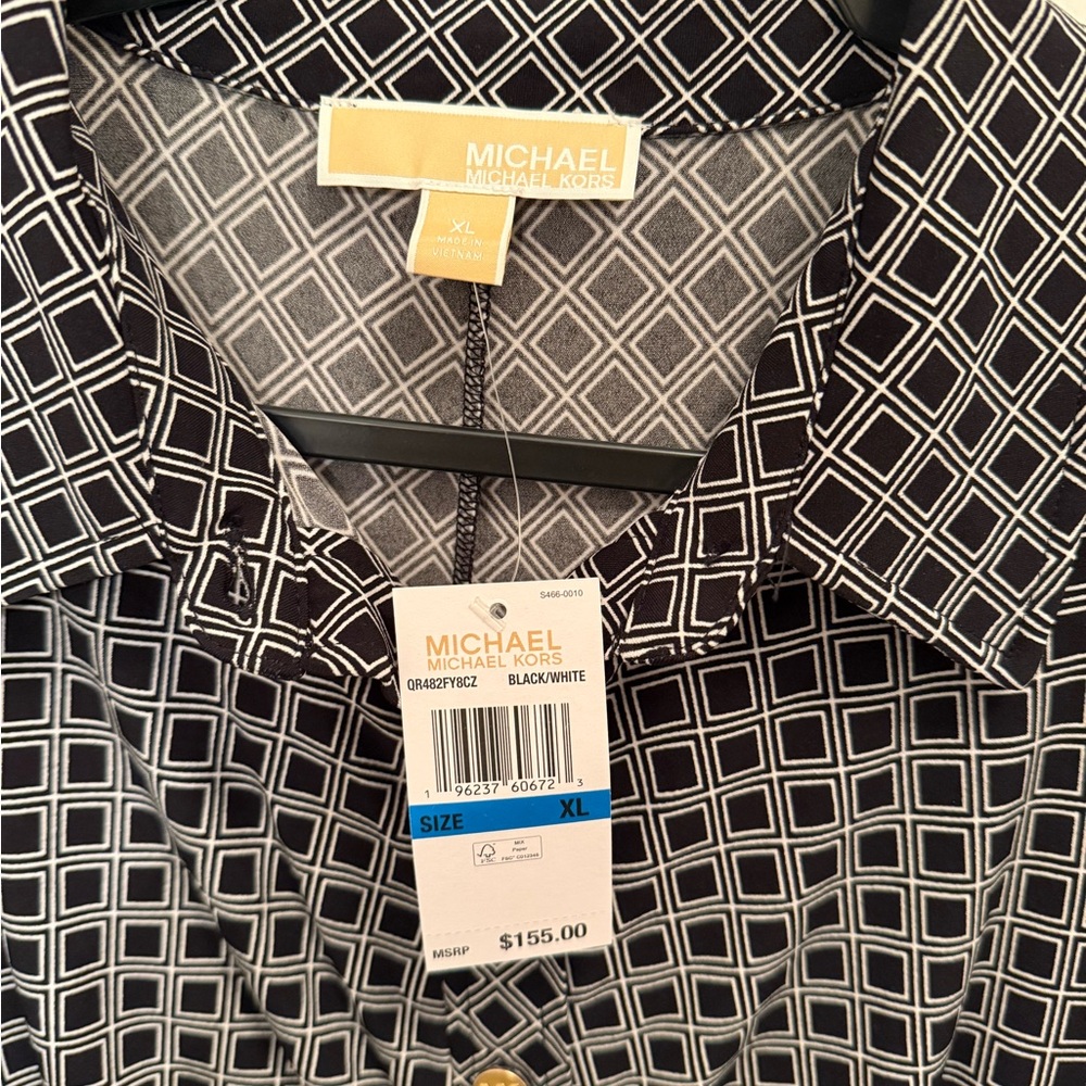 NWT Michael Kors sz XL Shirt Dress with Gold Buttons - Black/White - Picture 2 of 2